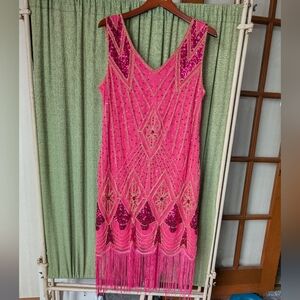 Pretty Guide Pink Beaded Flapper Dress